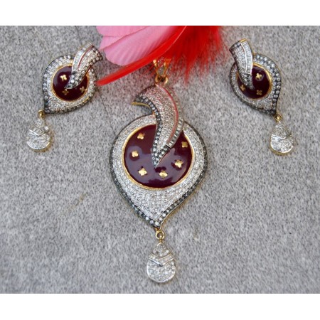 American Diamond Meenakari Pendant Set 